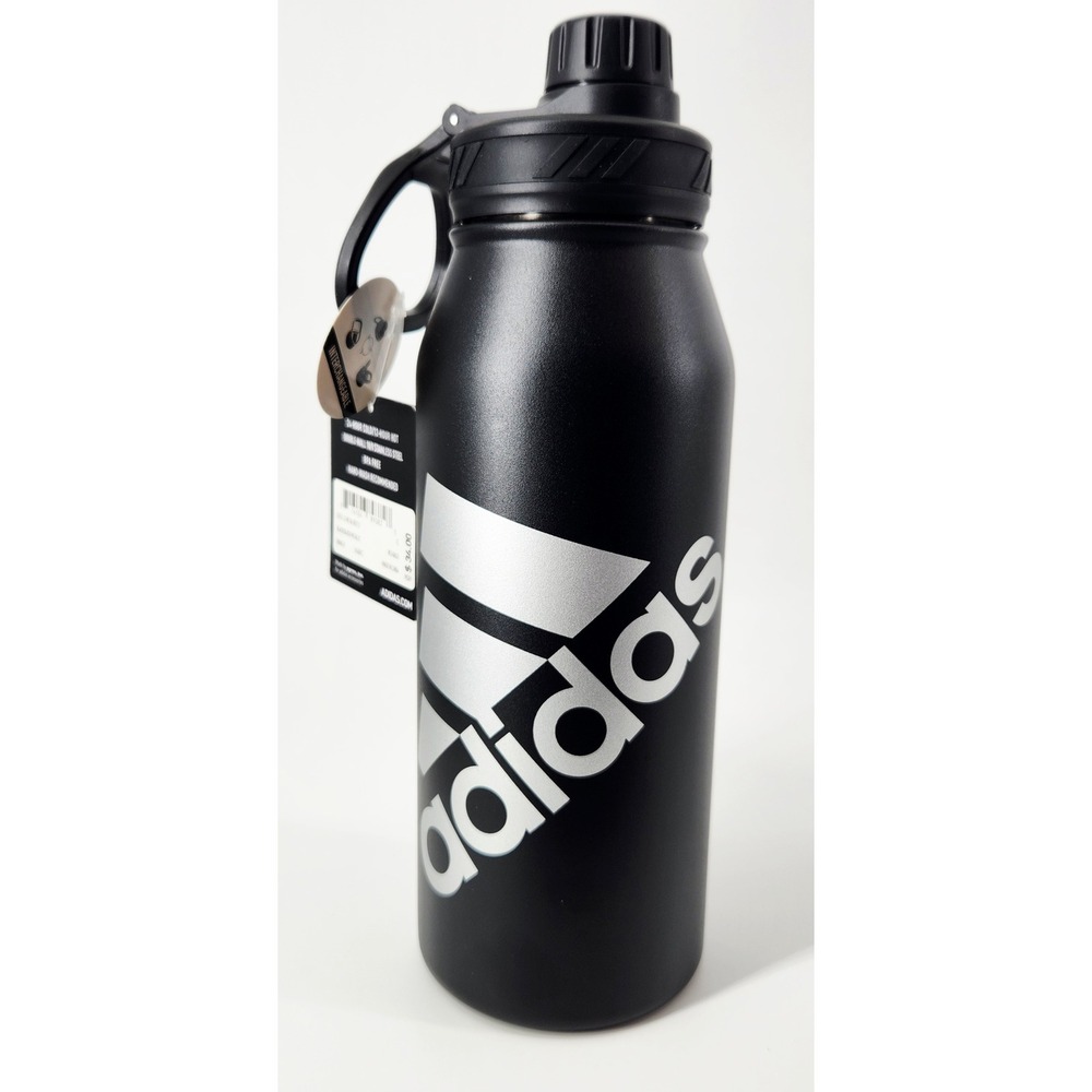 Adidas Stainless Steel 1L Metal Water‎ Bottle Black Silver New Tagged